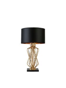 Searchlight Ethan Table Lamp Gold Metal Black Marble & Black Fabric