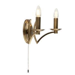 Searchlight Ascot 2Lt Wall Light Antique Brass Metal