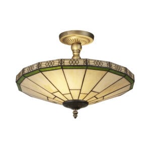 Searchlight New York 2Lt SemiFlush Brass Metal & Stained Glass