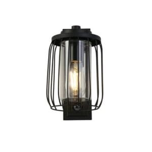 Searchlight Reed 1Lt Wall Light with PIR Black Metal and PC Shade