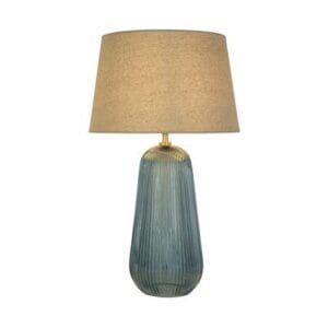 Searchlight Cameo 1Lt Table Lamp Blue Glass with Natural Linen Shade