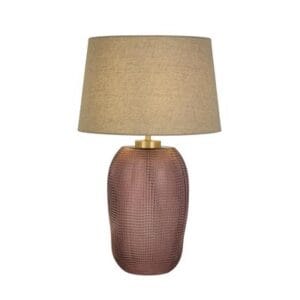 Searchlight Amethyst 1Lt Table Lamp Pink Glass with Natural Linen Shade