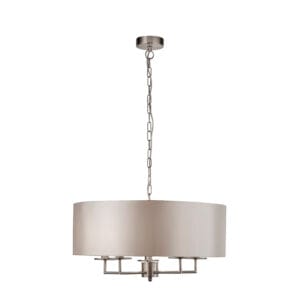 Searchlight Knightsbridge 5Lt Pendant Satin Silver & Faux Silk Shade