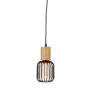 Searchlight Spinny Pendant Wood & Matt Black Metal