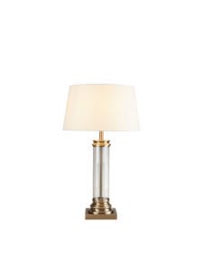 Searchlight Pedestal Table Lamp Antique Brass Glass & Cream Fabric