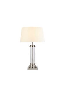 Searchlight Pedestal Table Lamp Satin Silver Glass & Cream Fabric