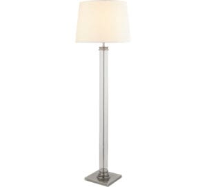 Searchlight Pedestal Floor Lamp Satin Silver Glass & Cream Fabric