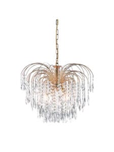 Searchlight Waterfall 5Lt Pendant Gold Metal & Crystal