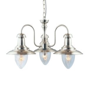 Searchlight Fisherman II 3Lt Pendant Satin Silver & Clear Seeded Glass