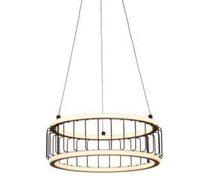 Searchlight Circolo Cage Drum Pendant Black Metal & White Silicon