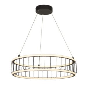 Searchlight Circolo Cage Drum Pendant Black Metal & White Silicon