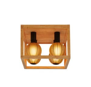 Searchlight Square 4Lt Flush Natural Wood & Black Metal