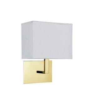 Searchlight Hotel Wall Light Satin Brass Metal & White Fabric Shade