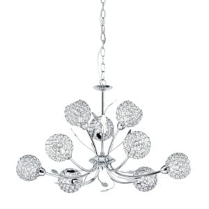 Searchlight Bellis II 9Lt Pendant Chrome & Clear Glass