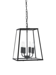 Searchlight Lantern Noir 4Lt Pendant Black Metal & Clear Glass