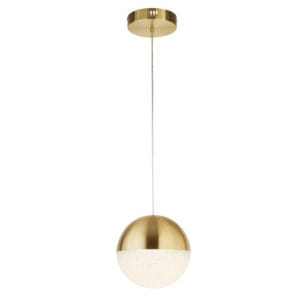 Searchlight Marbles LED Pendant Satin Brass Metal & Crushed Ice Shade