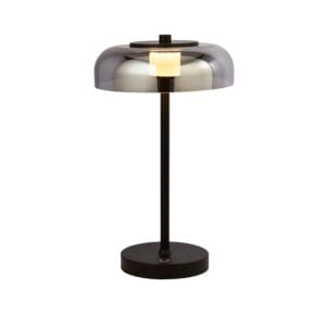 Searchlight Frisbee Table Lamp Black Metal & Smoked Glass