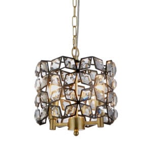 Searchlight Iris 2Lt 25cm Round Pendant Black Metal Crystal & Brass