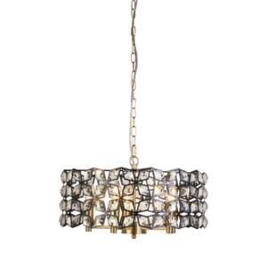 Searchlight Iris 5Lt 48cm Round Pendant Black Metal Crystal & Brass