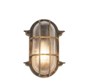 Searchlight Bulkhead Oval Outdoor Light Black Gold Metal & Clear Glass