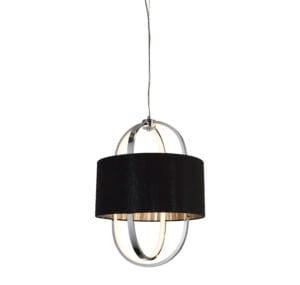 Searchlight Madrid Pendant Chrome Metal Glass & Black Fabric Shade
