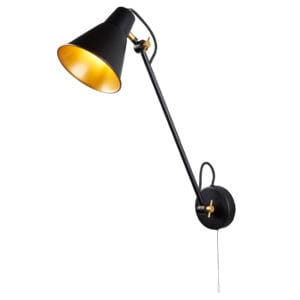 Searchlight Swing Arm Wall Light Matt Black & Gold Metal