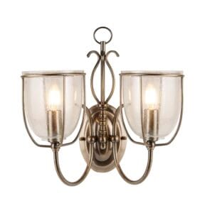 Searchlight Silhouette 2Lt Wall Light Antique Brass & Seeded Glass