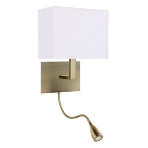 Searchlight Hotel Wall Light Antique Brass Metal & White Fabric