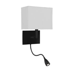 Searchlight Hotel Wall Light Matt Black Metal & White Fabric Shade