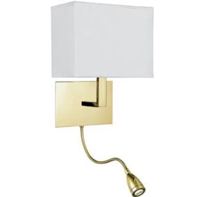 Searchlight Hotel Wall Light Satin Brass Metal & White Fabric Shade