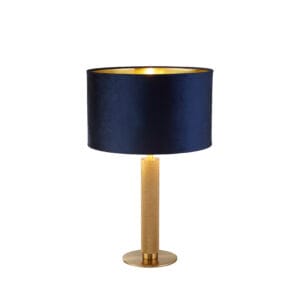 Searchlight London Table Lamp Knurled Brass & Navy Velvet Shade