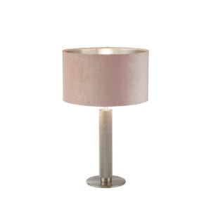 Searchlight London Table Lamp Knurled Satin Silver & Pink Velvet Shade