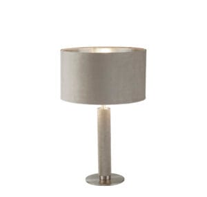 Searchlight London Table Lamp Knurled Satin Silver & Taupe Velvet Shade