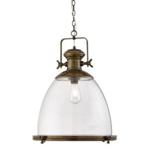 Searchlight Industrial Pendant Painted Antique Brass & Clear Glass