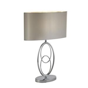 Searchlight Loopy Table Lamp Chrome Metal& Oval Silver Faux Silk Shade