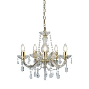 Searchlight Marie Therese 5Lt Pendant Polished Brass & Clear Acrylic