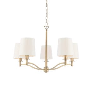 Endon Ortona 5lt Pendant Matt antique Brass & vintage white fabric Dimmable