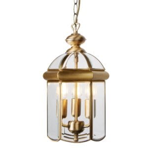 Searchlight Bevelled Lantern 3Lt Pendant Antique Brass Metal & Glass