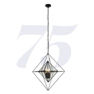 Searchlight Diamond 3Lt Pendant Black Metal & Clear Glass