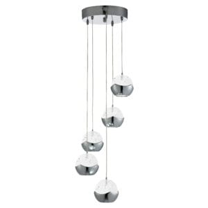 Searchlight Ice Ball 5Lt MultiDrop Pendant Chrome Metal & Glass