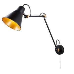 Searchlight Swing Arm Wall Light Matt Black & Gold Metal