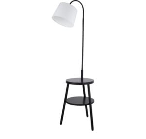 Searchlight Ridge Shelf Floor Lamp Black Metal Wood & White Fabric