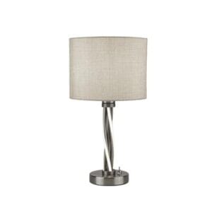 Searchlight Vegas Table Lamp Satin Silver Metal & Ivory Hessian Shade