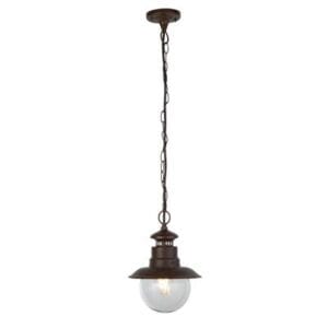 Searchlight Station Outdoor Pendant Rustic Brown Metal & Glass