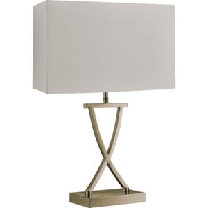 Searchlight Club Table Lamp Antique Brass Metal & White Faux Silk Shade