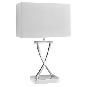 Searchlight Club Table Lamp Chrome Metal & White Faux Silk Shade