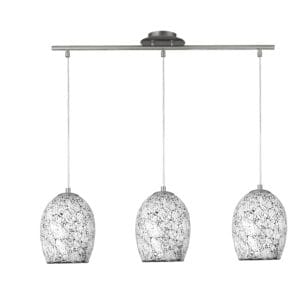 Searchlight Crackle 3Lt Pendant Satin Silver & Crackled White Glass