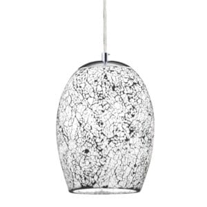 Searchlight Crackle Pendant Satin Silver & Crackled White Glass