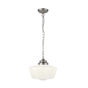 Searchlight School House Pendant Satin Silver Metal & Opal Glass