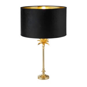 Searchlight Palm Table Lamp Satin Brass & Black Velvet Shade